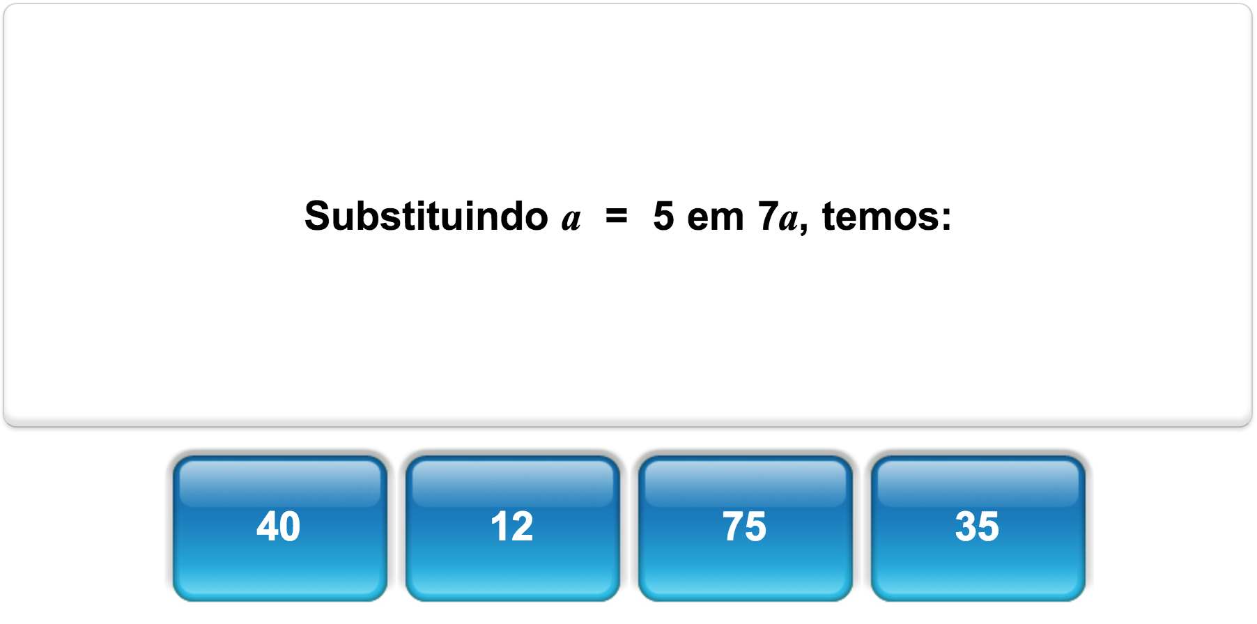 Quiz matemático de álgebra da Mangahigh