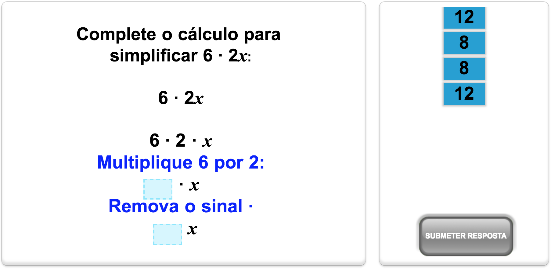 Álgebra com Multiplicação e Divisão - Quiz Matemática