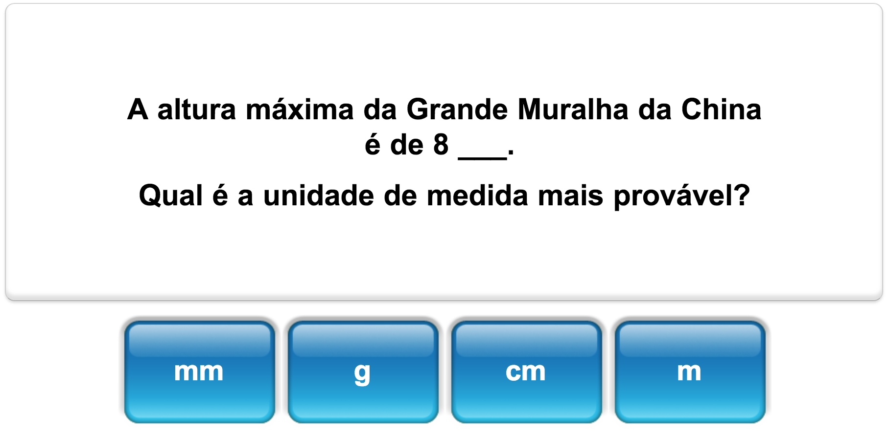 Quiz matemático de Medidas da Mangahigh